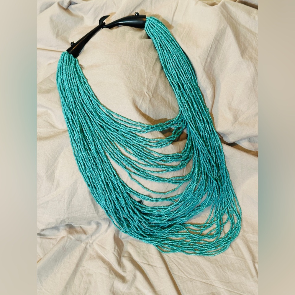 Multi-strand Turquoise-Colored Beaded Necklace